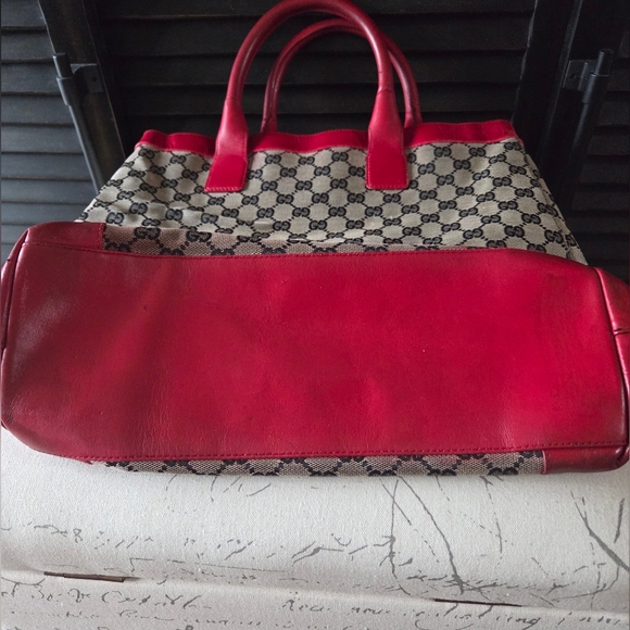 Gucci GG Canvas Leather Tote Bag Shoulder - Picture 8 of 12